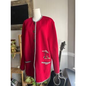 Vintage Y2K Geiger Collections Red and Gray Wool Goat Coat Size XL